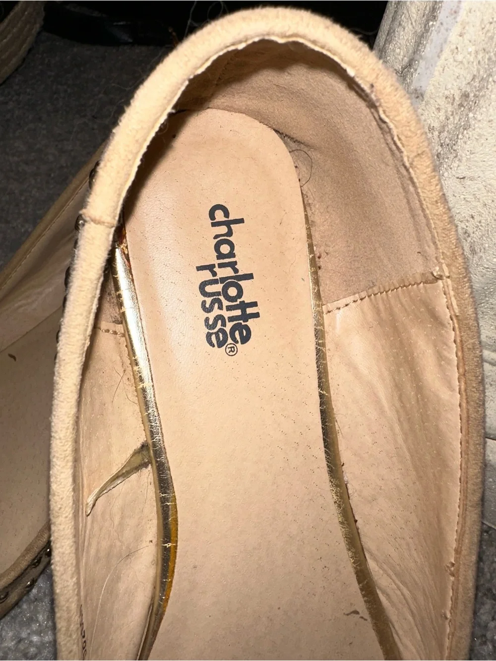 Charlotte Russe Tan Pointed-Toe Studded Flats